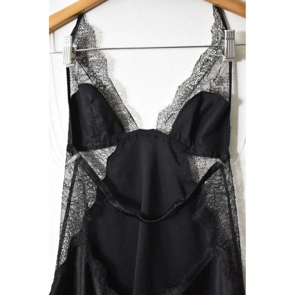 Victoria's Secret Chemise Women Medium Black Modern Satin Lace Halter Open Back - Picture 5 of 7